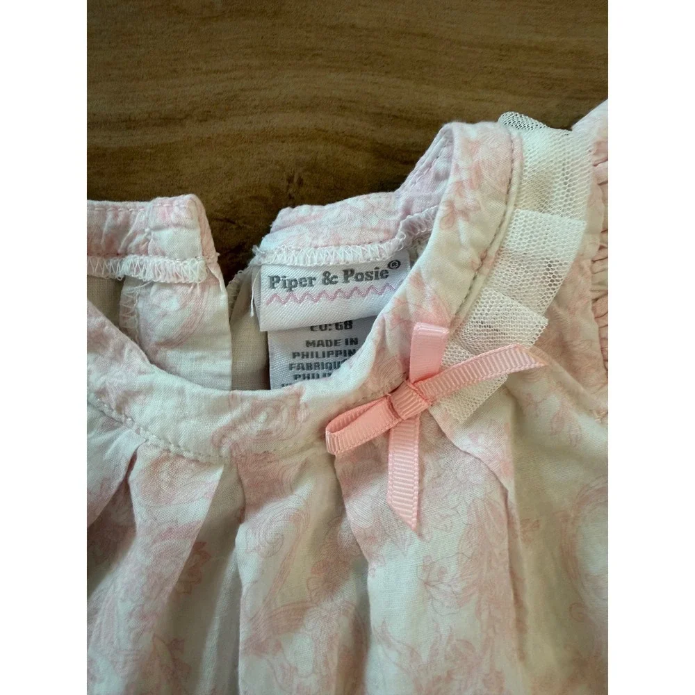Piper & Posie Baby Girl Pink Floral Toile Top and Bonnet Set 3-6 Months